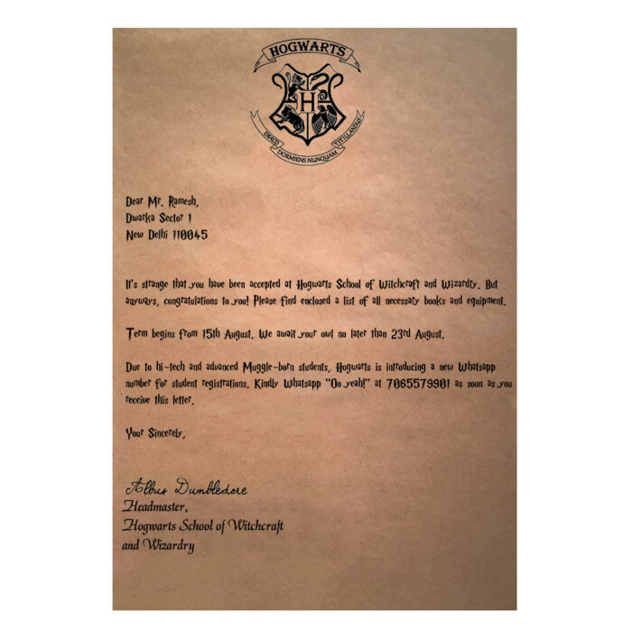 Personalized Hogwarts Letter