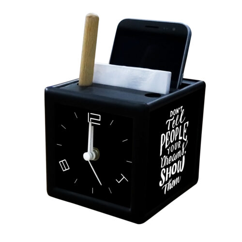 Famous Quotes by Successful People Multipurpose Designed Desk or Shelf Clock with Pen, Mobile and Paper Stand