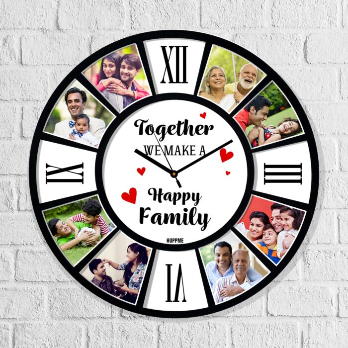 Personalized Happy Family 3D Ring (2 Layer) MDF Wall Clock - 40 cm