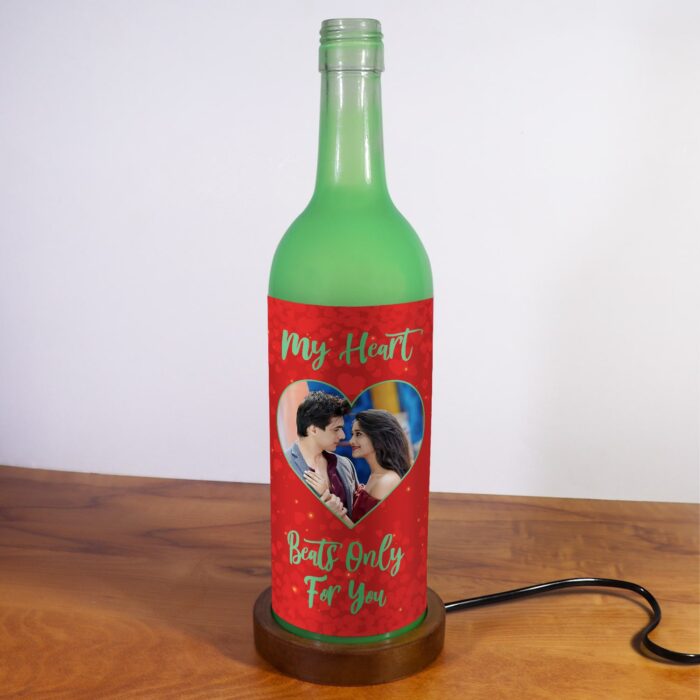 Personalized My Heart Beats Only For You Glass Lamp Green