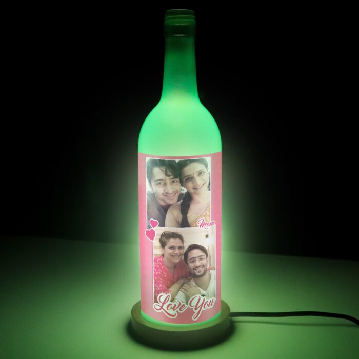 Personalized Mom Love You Glass Lamp Green