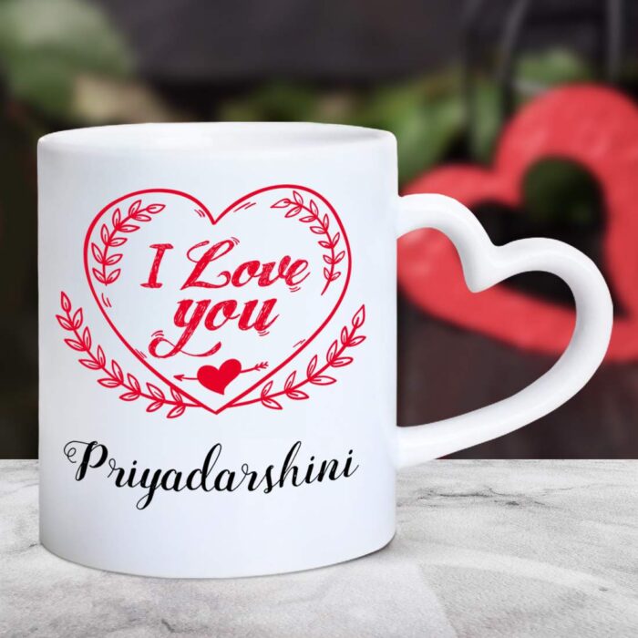 Personalized I Love You Name Heart Handle Mug