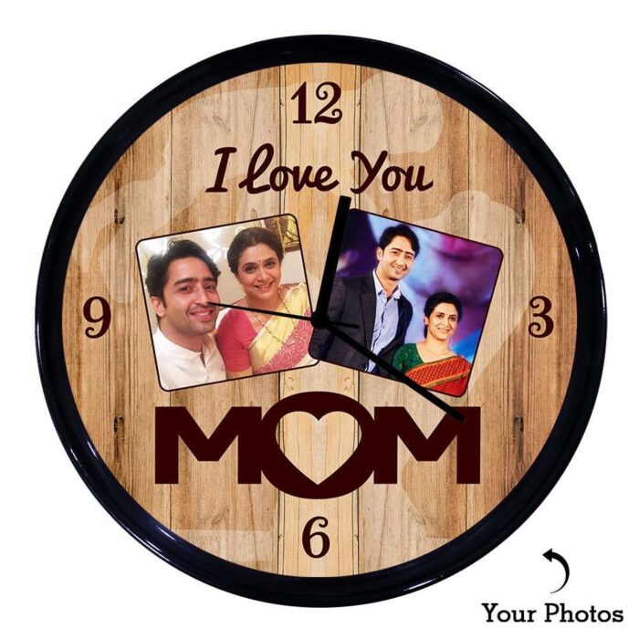 Personalized I Love You MOM Round Plastic Clock