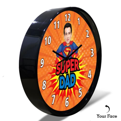 Personalized Super Dad Face Round Plastic Clock