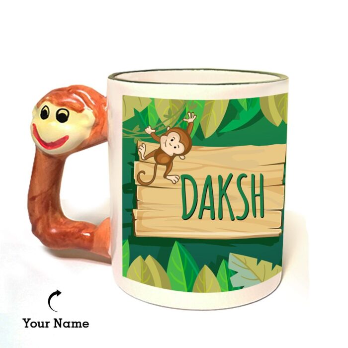 Personalized Name Monkey Handle Mug for Kids