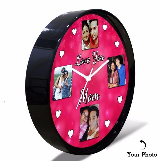 Personalized Love You Mom Four Photo Wall Clock