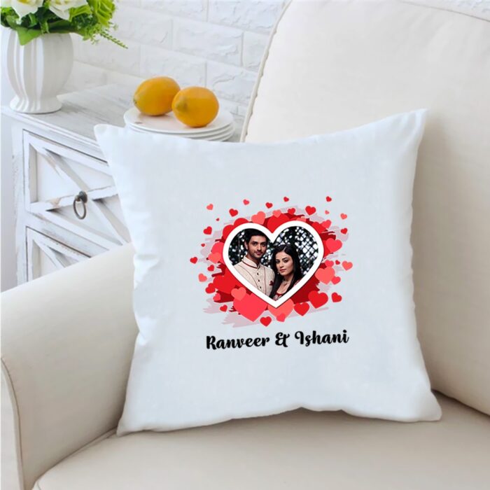 Personalized Love Hearts 16 inches White Cushion With Filling