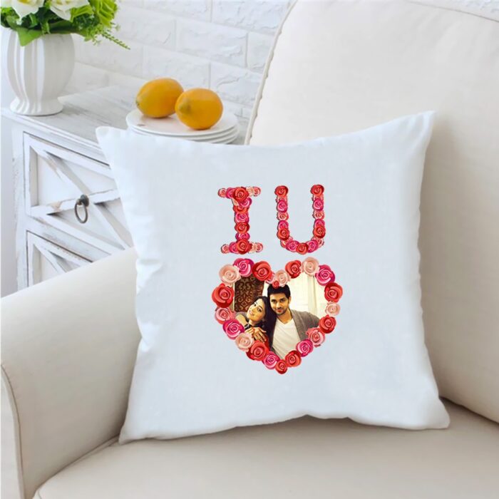 I Love You Rose Heart 16 inches White Cushion With Filling