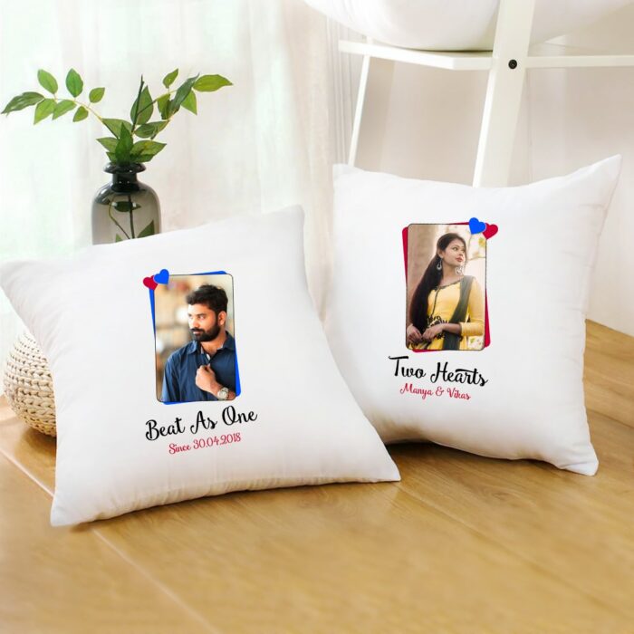 Personalized Two Hearts Beat As One Couple Cushion With Filler